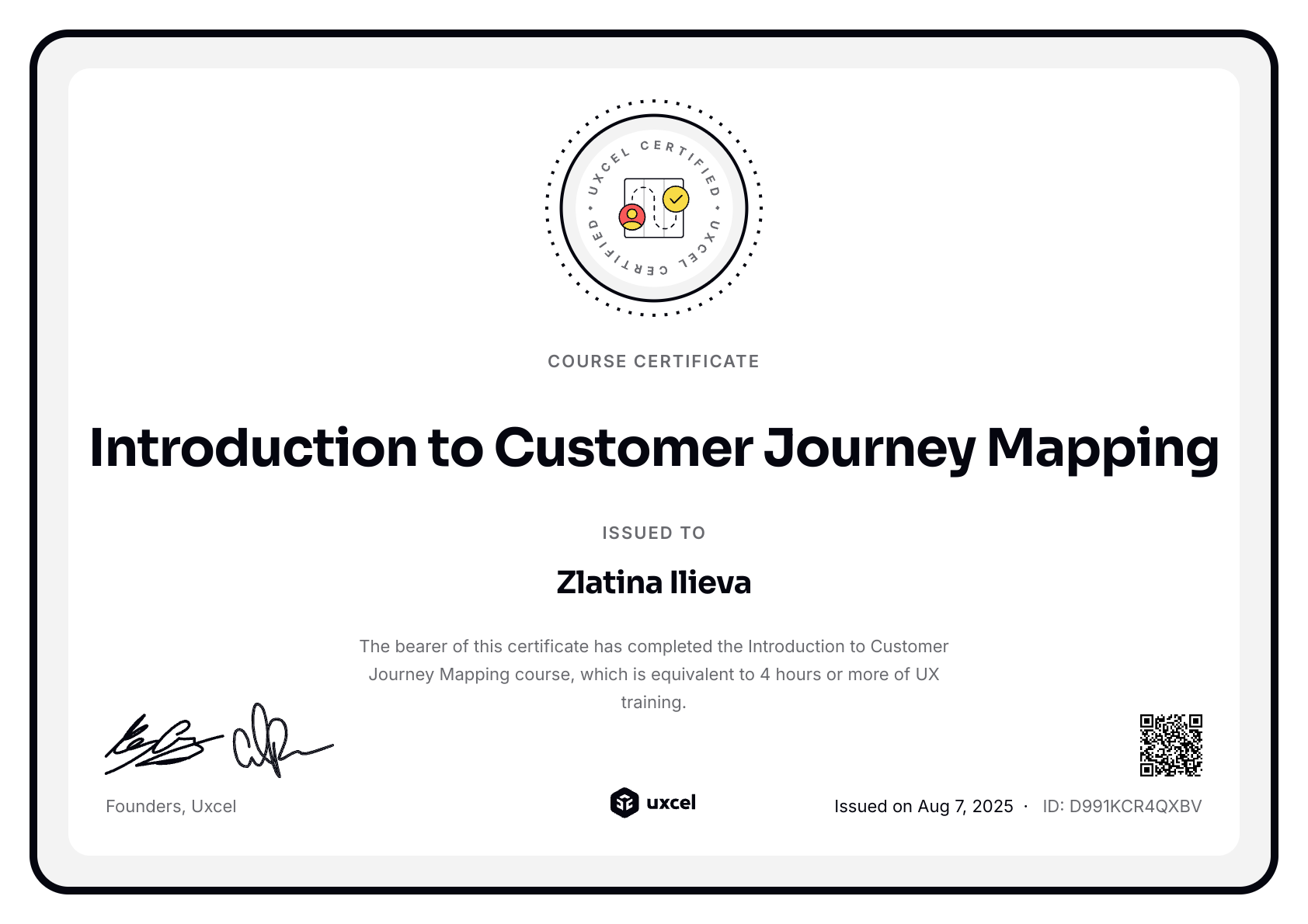 Zlatina Ilieva's certificate